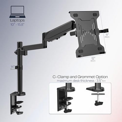 VIVO Universal Adjustable 10 to 15.6 inch Laptop Mount for Desk, Single Tension Arm VESA Notebook Stand with C-clamp and Grommet Options, Black, STAND-V101L