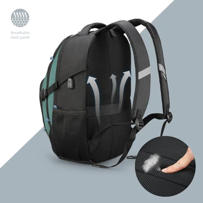 Swissdigital Design Laptop Backpack with USB Charging Port, Travel Backpack Fits 15.6 inches Computer, 31L College School Backpack for Men, Lake Green/Black | SD803-27 - color: Lake Green/Black