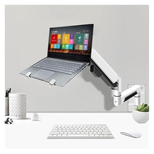 Monitor Stand, Wall Mount Monitor Arm with Laptop Tray, Aluminum Gas Spring Full Motion Laptop Mount Arm Fits Max 32 Inch, 19.8 Lbs Screens/ 10-17" Laptop,Desk Accessories,White - color: White