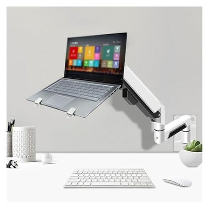 Monitor Stand, Wall Mount Monitor Arm with Laptop Tray, Aluminum Gas Spring Full Motion Laptop Mount Arm Fits Max 32 Inch, 19.8 Lbs Screens/ 10-17" Laptop,Desk Accessories,White - color: White