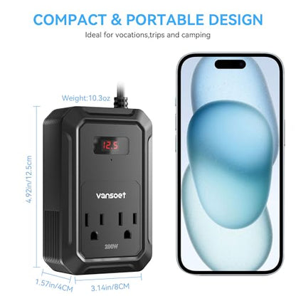 200W Car Power Inverter DC 12V to 110V AC Inverter with PD 65W/30W USB C & 2 QC 18W USB Ports & 2 AC Outlets,Car Pluɡ Adapter Outlet for Laptop/Phone/Road Trip - color: Black