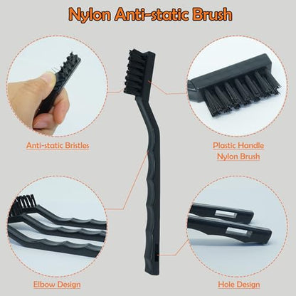 12PCS Anti Static ESD Cleaning Brush Kit – Precision Nylon Wire Brushes for PCB, Keyboard, Electronics – Safe, Scratch-Free Cleaning for Circuit Boards, Motherboards & Sensitive Components (Black)