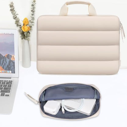 MOSISO 360 Protective Puffy Laptop Shoulder Bag,15-16 inch Computer Bags | Compatible with MacBook Pro 16/Air 15, HP Dell Lenovo Asus, Messenger Bag with Trolley Sleeve&Horizontal Pocket&Handle, Sand