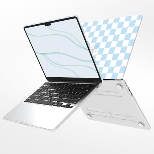 G JGOO Compatible with MacBook Air 15 inch Case 2026 2025 2024 2023 M5 A3448 M4 A3241 M3 A3114 M2 A2941, Protective Hard Laptop Shell Case + Keyboard Cover + Screen Protector, Blue Checkered - color: Blue Checkered