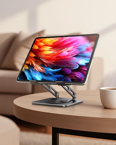 LOXP Adjustable Tablet Stand, 360 Rotating iPad Stand with Heavy-Duty Base | Matel, Perfect for Travel, Desk, Office, 4.7-16.9" Device, iPad Pro Air Mini, Kindle, Surface Tablet, Portable Monitors - color: Black
