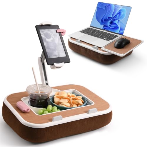 Tablet Pillow Stand with Snack Bowl, 360° Rotating Laptop Lap Desk for 4.7-13" Kindle/Tablet/Phone, 11-15" Laptop, Pillow Kindle Holder for Hands-Free Reading in Bed, Couch,Floor -Brown - color: Brown