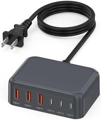 6 in 1 USB Charger, 50% Smaller Charging Station for Multiple Devices, 100W Fast Charging Blocks with Type C Ports, USB Charging Hub Organizer Multiport Power Strip for iPhone, Ipad, Kindle, Travel - color: F-Grey