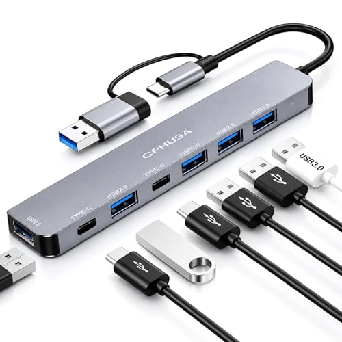 NEW 2026 - USB C Hub 7 in 2, Aluminum Multiport Adapter with USB 3.0 & USB 2.0 Ports, Slim USB Splitter for Laptop, MacBook Pro/Air, iPad, PC, Type-C Devices