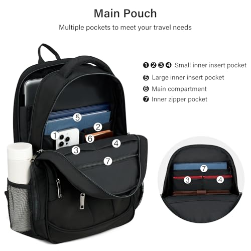 MILADA Travel Backpack For Men Laptop Backpack Women Business Carry On Backpack Airline Approved Fits 16.5 Inch Laptop Bag Work Backpack, Black