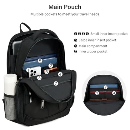 MILADA Travel Backpack For Men Laptop Backpack Women Business Carry On Backpack Airline Approved Fits 16.5 Inch Laptop Bag Work Backpack, Black