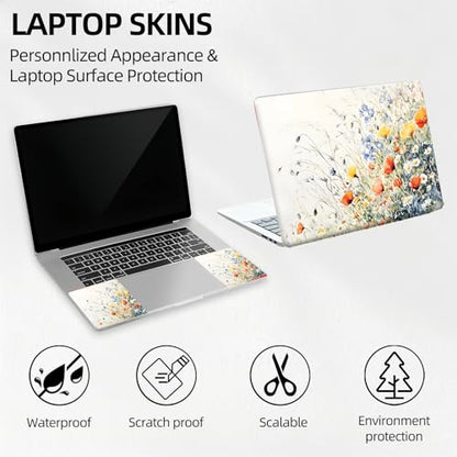 Aesthetic Pastel Wildflower Universal Laptop Skin Sticker 3PCS, Protective Decal Trim-to-Fit 11.6" 13.3" 14" 15.6" Laptop Vinyl Cover, Removable Anti-Scratch Computer Decal Protector - color: Aesthetic Pastel Wildflower