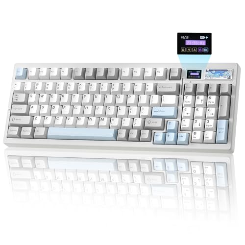 YUNZII IF99 96% Wireless Mechanical Keyboard (White, Gateron Zero Switch) | QMK/VIA Keyboard with LCD Display,Custom Magnetic Badge,8000mAh Battery,Hot Swap Gasket,RGB,for Gaming/Mac/Win - color: White, size: Gateron Zero Switch