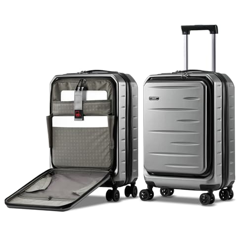 CENSIEN Carry On Luggage 22×14×9 Airline Approved, 20 Inch Lightweight ABS+PC Hard Shell Suitcases with Front Pocket, Spinner Wheels, TSA Lock (Dark Gray, 1PC) - color: Gray, size: Carry On - 20 Inch - Front Open