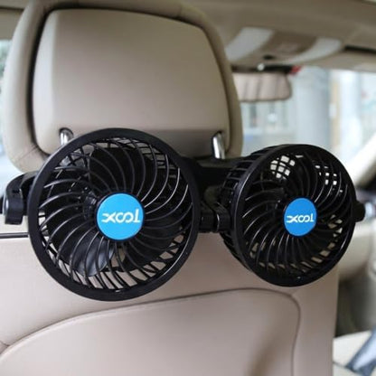 XOOL Electric Car Fans for Rear Seat Passenger Portable Fans Headrest 360 Degree Rotatable Backseat Car Fan 12V Cooling Air Fan with Stepless Speed Regulation for Vehicles, SUV, RV - size: Cigarette Dual Fan - Back