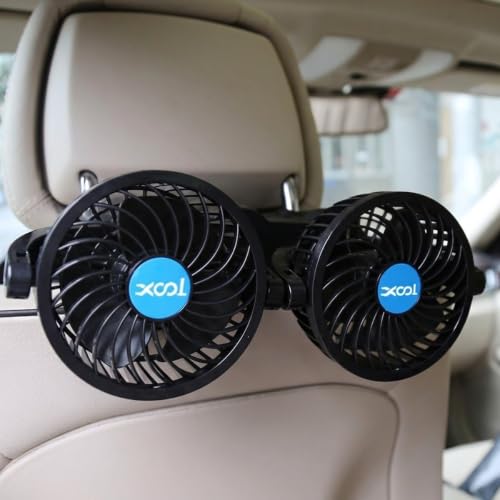 XOOL Electric Car Fans for Rear Seat Passenger Portable Fans Headrest 360 Degree Rotatable Backseat Car Fan 12V Cooling Air Fan with Stepless Speed Regulation for Vehicles, SUV, RV - size: Cigarette Dual Fan - Back