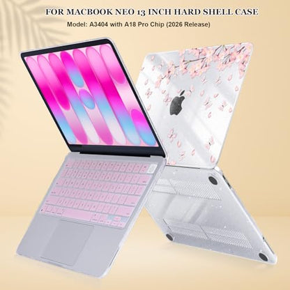 for MacBook Neo 13 inch Case 2026 (Model A3404), Glitter Printed Pattern Hard Shell Laptop Case with Keyboard Cover & Screen Film, Slim Plastic Protective Cover, Cherry Blossom Shiny - color: Cherry Blossom Shiny