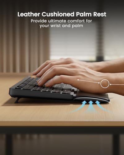 ProtoArc KM60 Wireless Ergonomic Keyboard Mouse Combo, Black | Full-size Keyboard with Wrist Rest, 63G Mouse, 3-Device Switching (Dual Bluetooth+2.4G), Type-C Charging, Quiet Keys