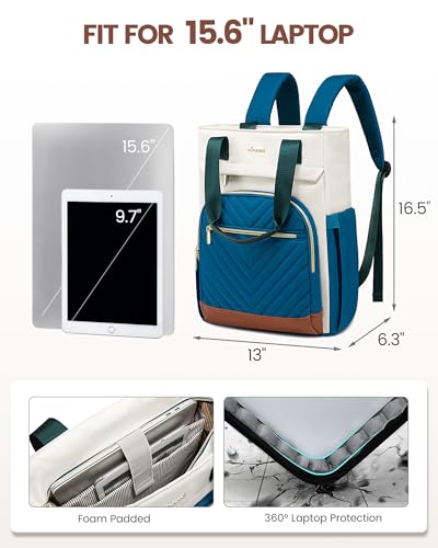 LOVEVOOK Laptop Backpack for Women, 15.6 Inch Work Laptop Bag Teacher Nurse Backpack, Wide Open Travel Tote Backpack Purse Business Computer Daypack - color: Beige&blue-green&brown-m