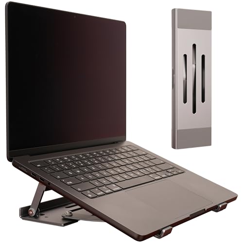 Aluminum Fold & Laptop Riser Stand 3-in-1 Adjustable, Foldable Cooling Stand with Integrated Storage Box, Ruler and Ultra-Slim Portable Design for MacBook, Tablet, Ipad, Keyboard and All Laptop - color: Space Gray