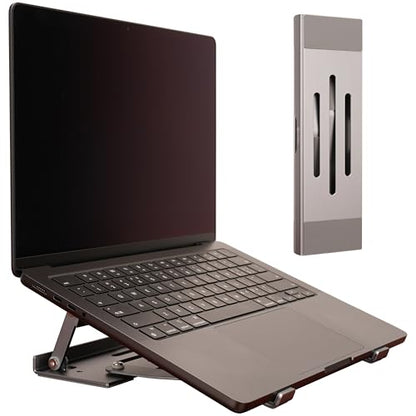 Aluminum Fold & Laptop Riser Stand 3-in-1 Adjustable, Foldable Cooling Stand with Integrated Storage Box, Ruler and Ultra-Slim Portable Design for MacBook, Tablet, Ipad, Keyboard and All Laptop - color: Space Gray