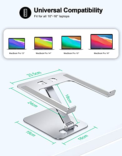 RIWUCT Foldable Aluminum Alloy Laptop Stand for Desk, Height Adjustable Ergonomic Computer Stand for Laptop, Portable Laptop Riser Holder Printer Stand Compatible with MacBook Pro Air/HP/Dell 10-16" - color: Silver