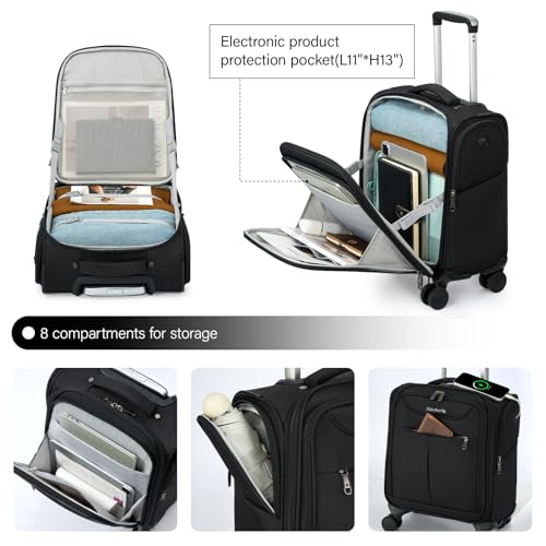Hanke Underseat Carry On Luggage with Wheels, Lightweight Small Suitcase Airline Approved 16 Inch Softside Personal Item Travel Bag for Women Men, Compact Under Seat Luggage with Spinner Wheels,Black - color: Black