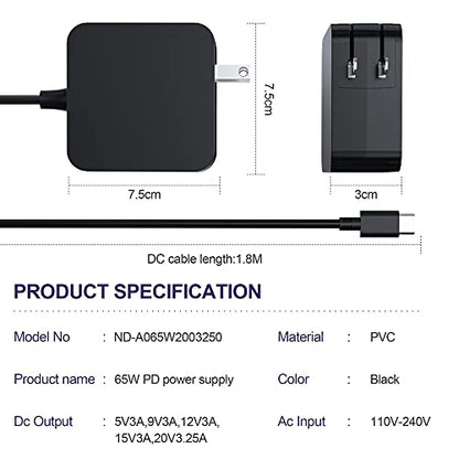 USB-C 65W 45W AC Adapter Laptop Charger for Asus Chromebook ZenBook | For Transformer ExpertBook,C302C C213 C214 C436 C523 ADP-45EW B,UX390UA UX490 UX325 UX393 UX371,B9450FA,T302,Foldable Plug