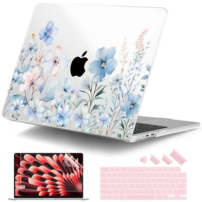 DONGKE for MacBook Air 13 Inch Case M5 2026 M4 2025 M3 M2 2024-2022 A3449 A3240 A3113 A2681, Plastic Hard Shell & Keyboard Cover & Screen Film for MacBook Air 13.6 Inch Case - Blue Flowers - color: Blue Flowers