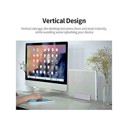 Adjustable Dual Slot Aluminum Vertical Laptop Desk Organizer Holder, Upright Notebook and Tablet Storage Stand Fit Laptop, Desktop Accessory in Silver Black (Silver) - color: Silver