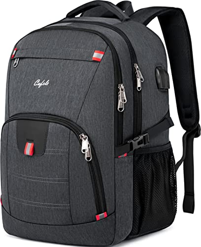 CAFELE Backpack,Waterproof Large 17in Laptop Backpack for Trip School Work Bookbag Computer Rucksack with USB Charging Port,Water Resistant Sturdy Backpack for Men Women,Grey | USB Charging Port, Water Resistant, Large Capacity, For Trip School Work - col