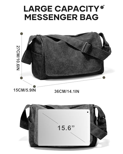 Messenger Bag for Men, Crossbody Bag Aesthetic, Water Resistant Unisex Classic Canvas Shoulder Bag - color: B1-black