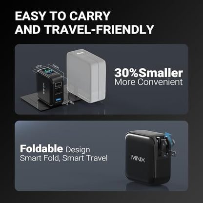 MINIX 100W 3-Port GaN USB C Fast Charger Block with Smart Display, Foldable | Ultra-Compact Laptop Travel Wall Adapter, Touch Control for MacBook Pro, iPhone 17/16, iPad, Galaxy S25/24 (Non-Battery)