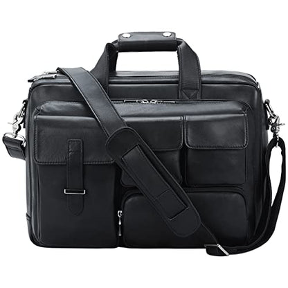 TIDING Leather Briefcase for Men 17.3" Laptop Business Travel Messenger Bag | Large Opening Main Compartment, Detachable Laptop Sleeve, Multi Pockets, Luggage Strap, Anti-theft Pocket - color: Black