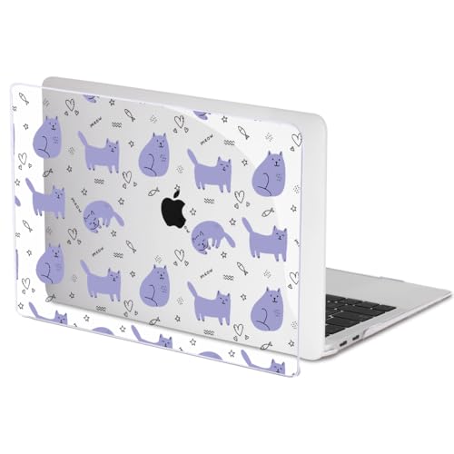 Compatible with 2021 2020 2019 2018 MacBook Air 13 inch Case M1 A2337 A2179 A1932 Touch ID, Crystal Clear Pattern Plastic Hard Shell Case for MacBook Air 13 inch M1 2021, Cute Cat & Fish - color: Cute Cat & Fish