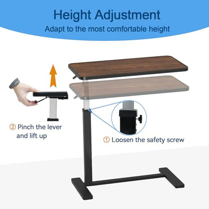 Adjustable Overbed Table with Cup Holder & Hidden Lockable Wheels | Height Adjustable Rolling Bedside Table, Walnut Finish Mobile Laptop Desk, Standing Workstation for Home Use, 30.3"W x 15.3"D - color: Walnut
