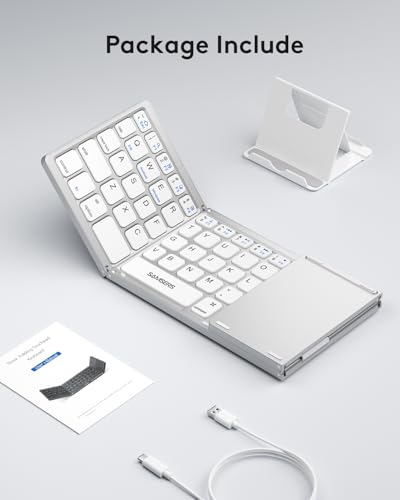 Samsers Foldable Bluetooth Keyboard with Touchpad, Slim Compact, Silver | Multi-touch Trackpad, Full Size, Phone Holder, USB-C Charging, 1 Device, for Android Windows iOS Mac OS, Mobile Productivity - color: Frost Silver, size: 1-Device