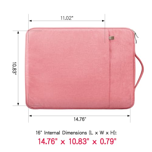 RAINYEAR 16 inch Laptop Sleeve Carrying Case with Handle & Pocket, Pink | Protective Padded Polyester Laptop Sleeve Case Briefcase Handbag for 16 inch MacBook Pro/Max M1 M2 M3 M4 M5 - color: Pink, size: 16"