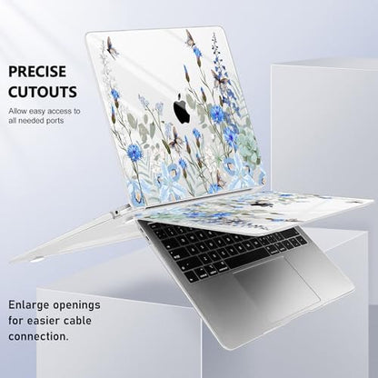 May Chen Compatible with MacBook Air 13 inch Release 2021 2020 2019 2018 (Models: M1 A2337/A2179/A1932), Plastic Hard Shell Case for MacBook Air 13 with Retina Display & Touch ID, Blue Flowers - color: Blue flowers