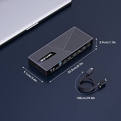 WAVLINK USB C Triple Monitor Docking Station 13-in-1 Displaylink Dock with 100W Charging for Mac, Windows, Chrome, 3 HDMI+2DP, Gigabit Ethernet, USB-C, 4 USB-A 10Gbps, Audio, Driver Required