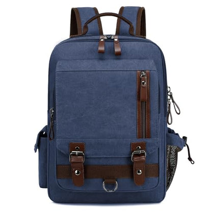 Lanola Water-resistant Canvas Backpack with Anti-Theft Pocket, Daypacks Fits 15.6 Inch Laptop for Men Perfect for Work, Travel, Daily Use(Dark Blue) - color: Dark Blue