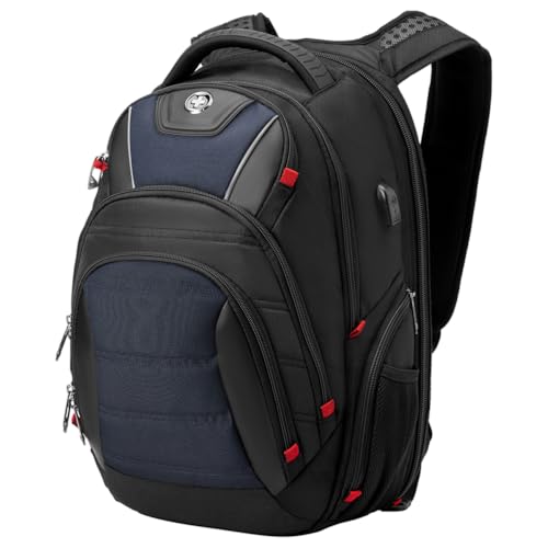 Swissdigital Design Men's Laptop Backpack for Women，Large Capacity Business Travel Backpack Black/Blue | J14-12 - color: Black/Blue
