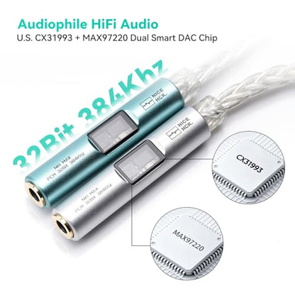 NICEHCK NK1 MAX Silver CX31993 Dual Chip USB C to 3.5 HiFi DAC Amp Cable | DAC dongle with CX31993+MAX97220 dual chips, upgraded 8-strand silver-plated OCC cable,supports 32bit/384kHz lossless audio - color: Pale Silver