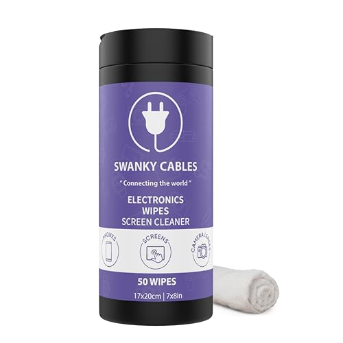 Swanky Cables Screen Cleaner Wipes: Electronic Wipes for Screens - Computer Screen Wipes for Lens, Phone, Tv Screen and Monitor Cleaning - Tech Wipes & Microfiber Cloth (Canister, 50 Count) - color: Canister, size: 50 Count