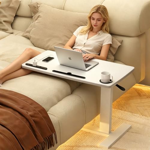 BeGyoku Overbed Table,Hospital Bed Table,Pneumatic Bedside Table Adjustable Over The Bed with Hidden Wheels&USB,Mobile Laptop Cart&Rolling Tray Table Hospital Home Use-White1 - color: White1-32" L X 16" W