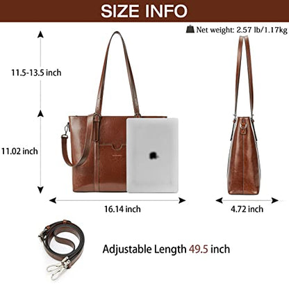 BOSTANTEN Genuine Leather Laptop Bag for Women 15.6'' Briefcase Tote Bags | Laptop Compartment, Structured, Professional, Detachable & Adjustable Shoulder Strap, Metal Feet, Work, Office, Business - color: B-coffee
