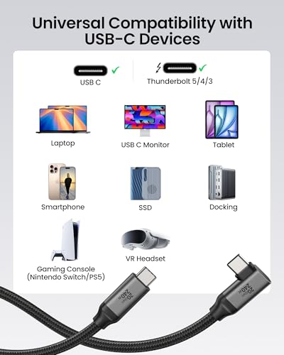 Silkland Long USB C Monitor Cable Right Angle 15FT, 8K@30Hz 5K/4K@60Hz Display, 20Gbps Data Transfer, 90 Degree USB C 3.2 Gen 2x2 Video Cable, 240W Charging for iPhone 17,MacBook, Portable Monitor - size: 15 Feet