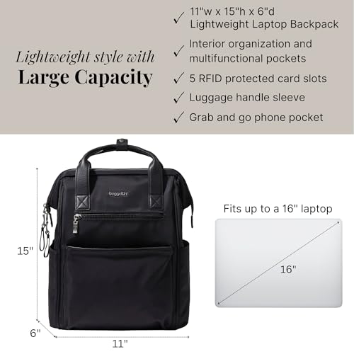 Baggallini Soho Backpack - Travel Laptop Backpack for Women - Lightweight Water-Resistant Luggage Bag, Black - color: Black Twill