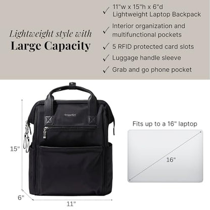 Baggallini Soho Backpack - Travel Laptop Backpack for Women - Lightweight Water-Resistant Luggage Bag, Black - color: Black Twill
