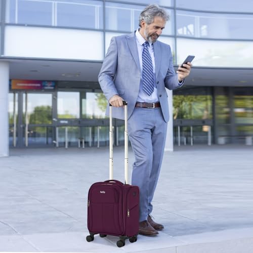 HanTrip 16 Inch Underseat Carry On Luggage with Wheels Softside Small Suitcases Personal Item Bag with Pocket Travel Luggage for Men Women Business Overnight Bag(Purple) - color: Purple