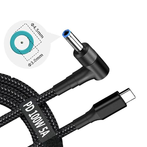 USB C to Slim Laptop Charging Cable Adapter Male Type C to DC Converter 6.5ft 100W PD Power Charger Supply Cord for HP Stream 11 13 14 15 Pavilion Spectre Chromebook (4.5 x 3.0mm for HP)